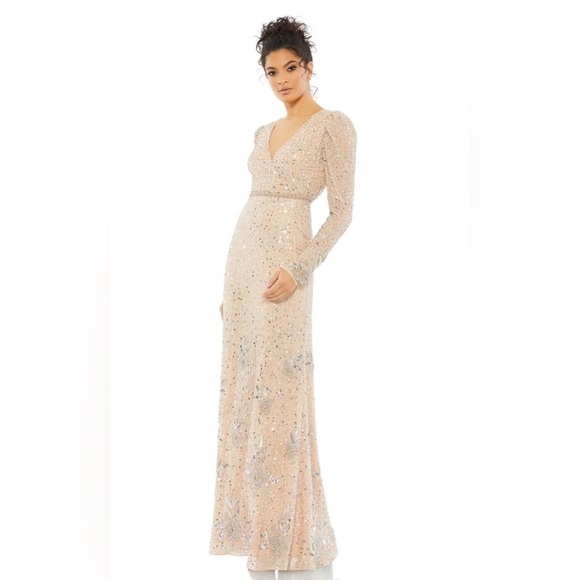 Mac Duggal 10769 NWOT Sequined Floral Embellished Long Sleeve Gown - Picture 3 of 7